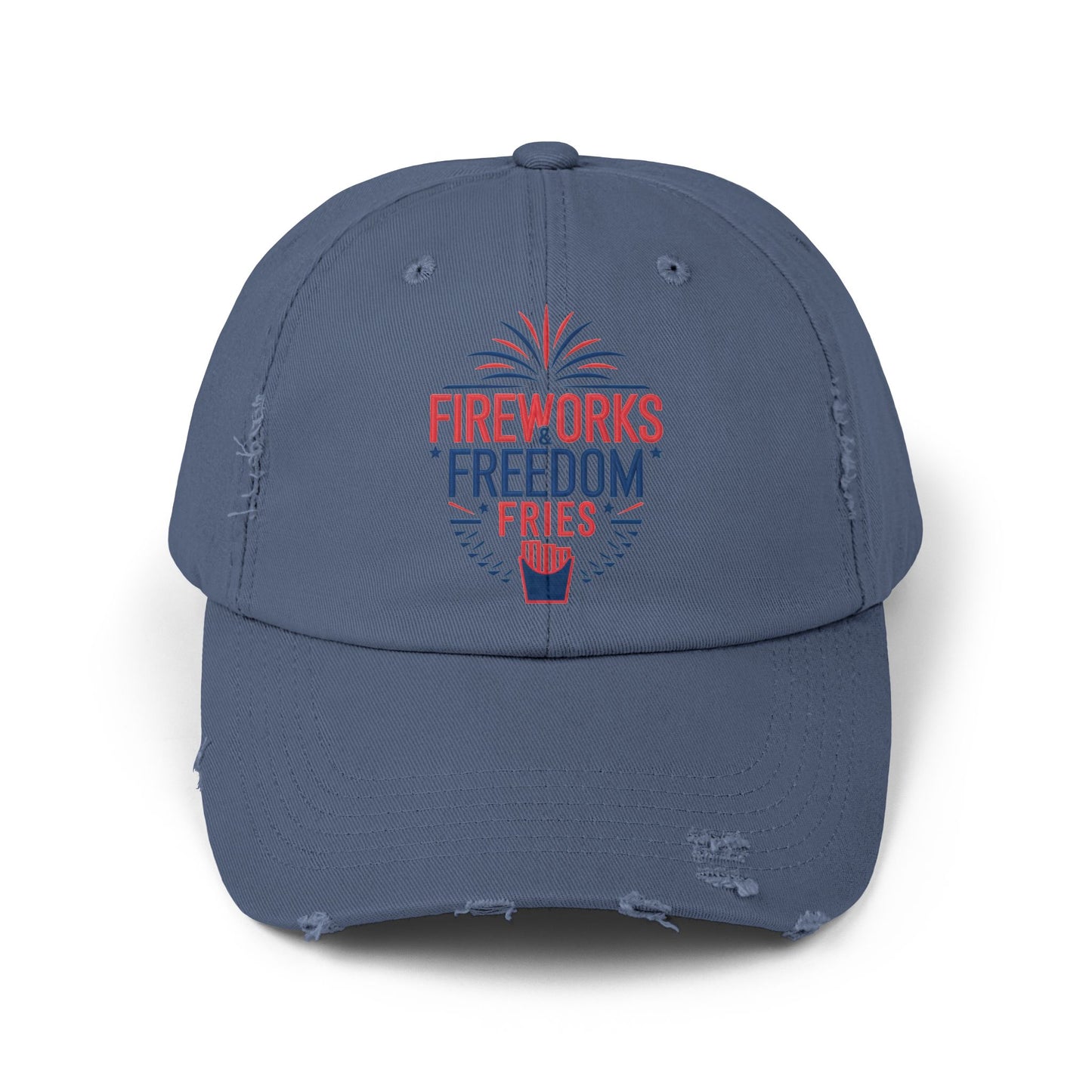 Patriotic Distressed Cap - "Fireworks Freedom Fries"