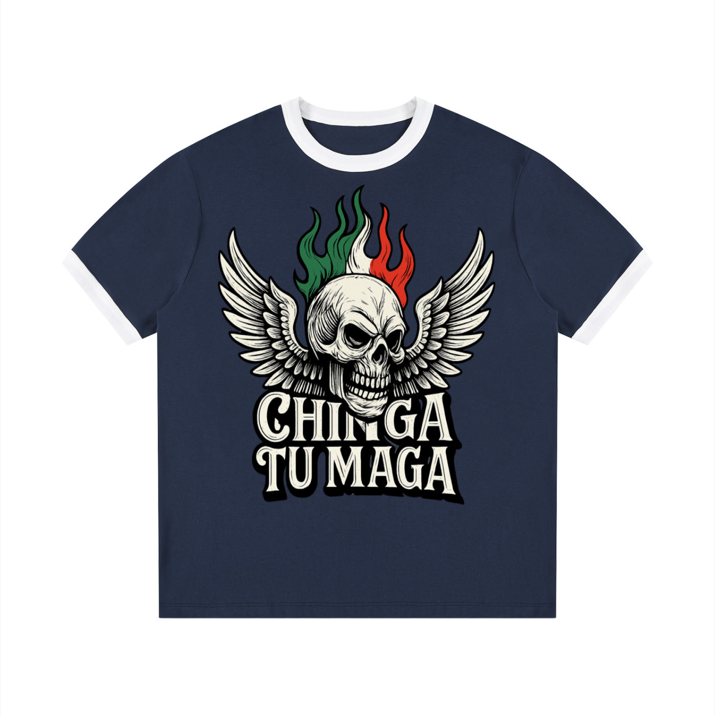 Chinga Tu Maga Contrast Edge Ribbed Crewneck T-Shirt