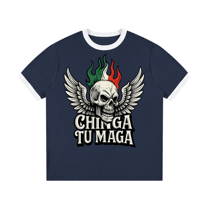 Chinga Tu Maga Contrast Edge Ribbed Crewneck T-Shirt
