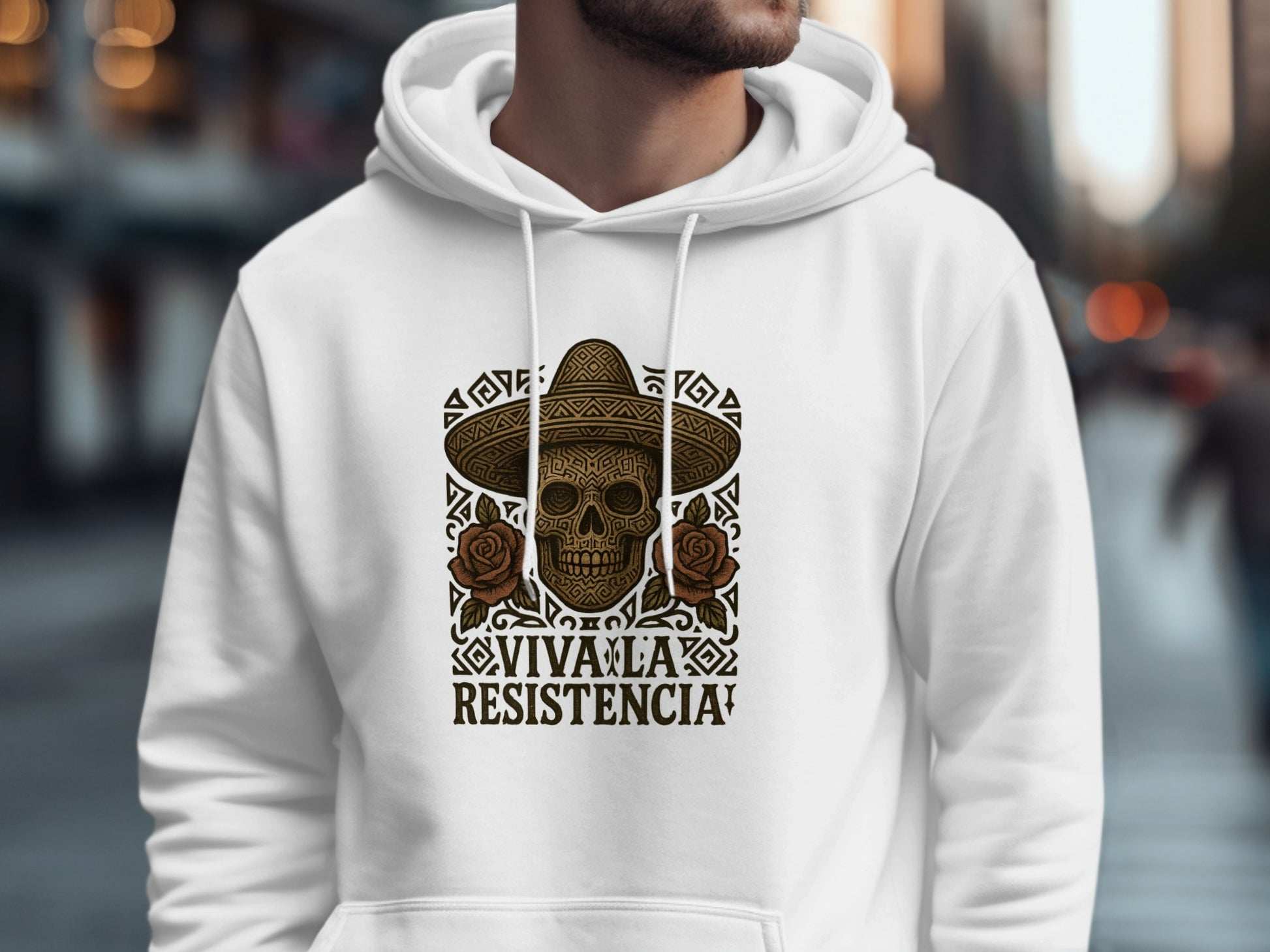 Viva La Resistencia Skull Hoodie with Roses Design
