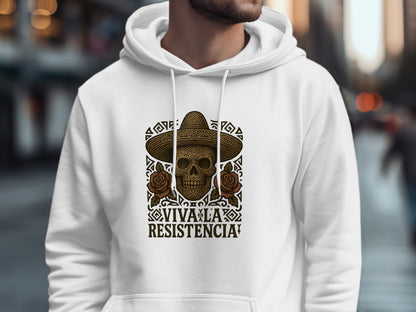 Viva La Resistencia Skull Hoodie with Roses Design