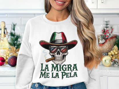 La Migra Me La Pela Skull Cigar Graphic Sweatshirt product