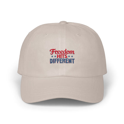Freedom Hits Different Text Embroidered Hat product