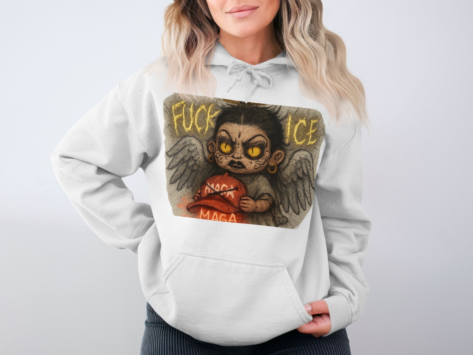 Anti-ICE Demon Illustration Fleece Hoodie product