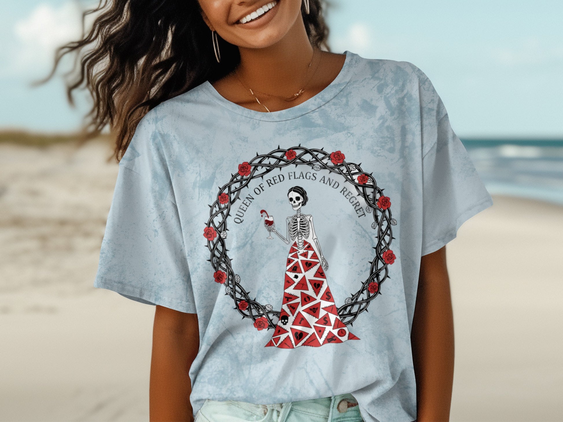 Queen of Red Flags and Regret Skeleton T-shirt
