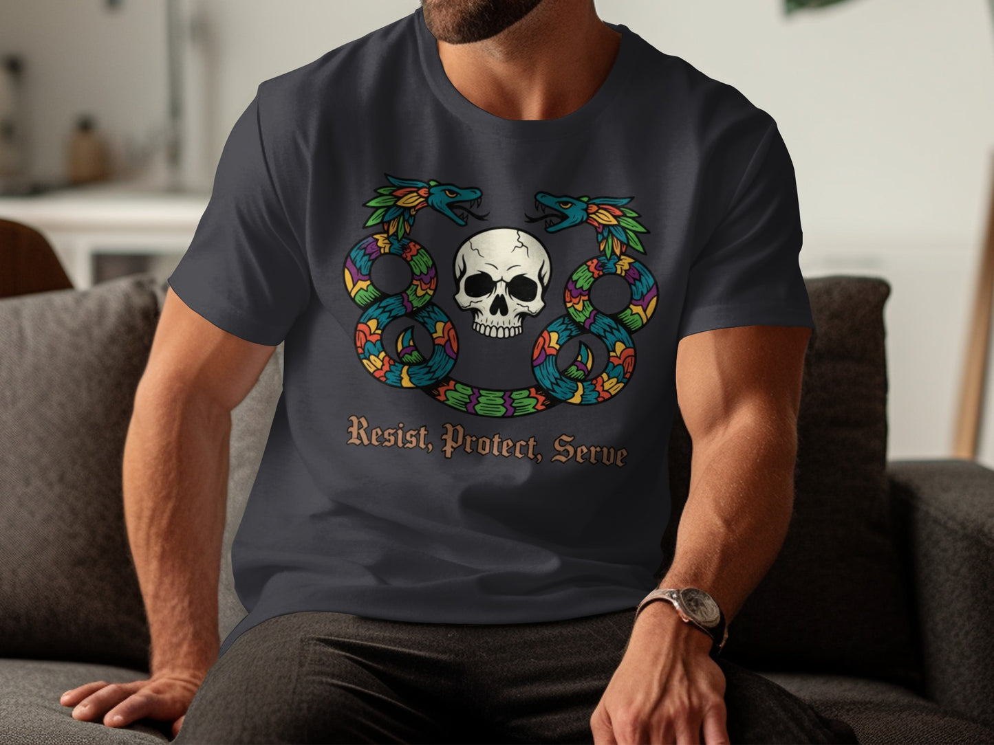 Resist Protect Serve Skull And Snakes T-shirt