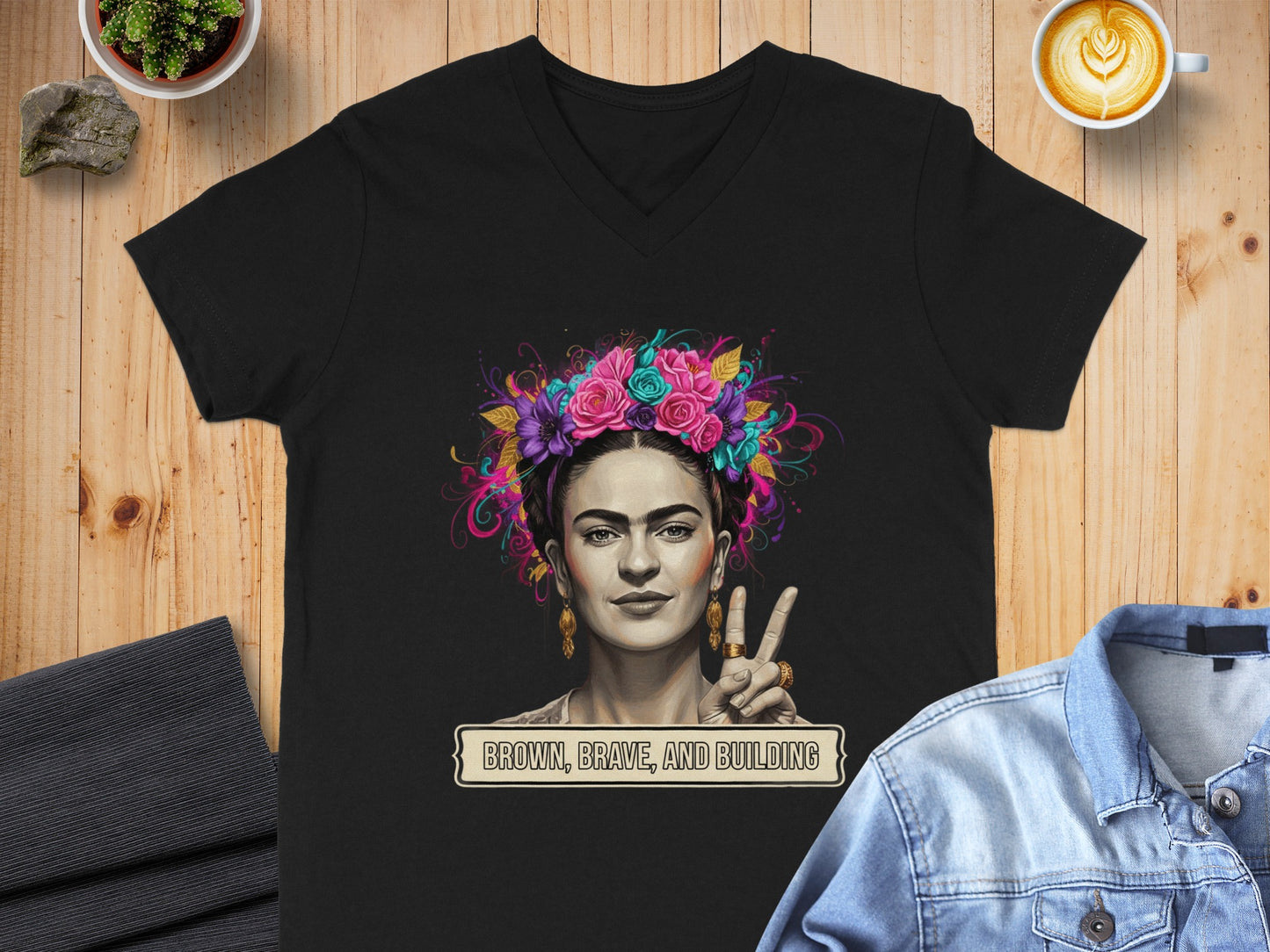 Brown Brave and Building Graphic Printed Clothing