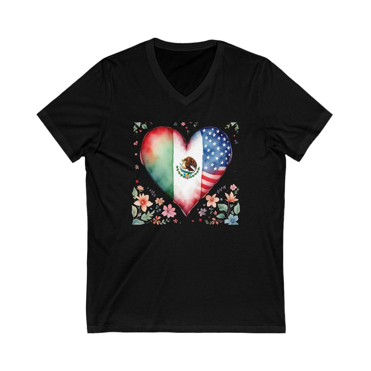 Heart Shaped Mexico and USA Flag Floral T-shirt product
