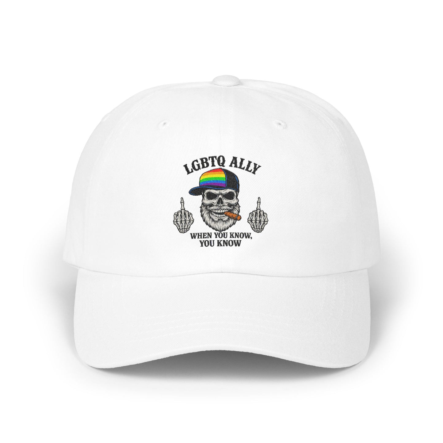 LGBTQ Ally Embroidered Skull Design White Cap product
