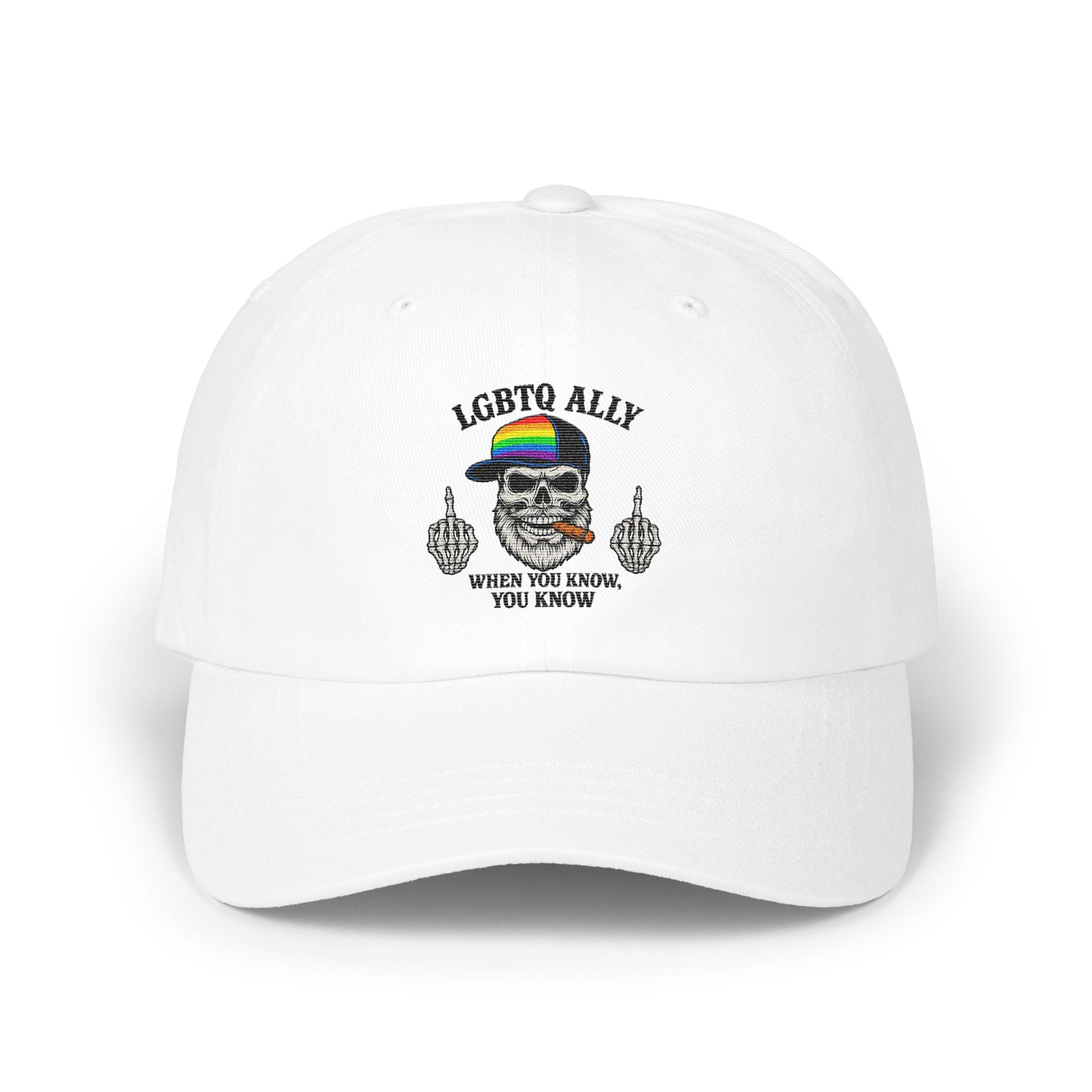 LGBTQ Ally Embroidered Skull Design White Cap product