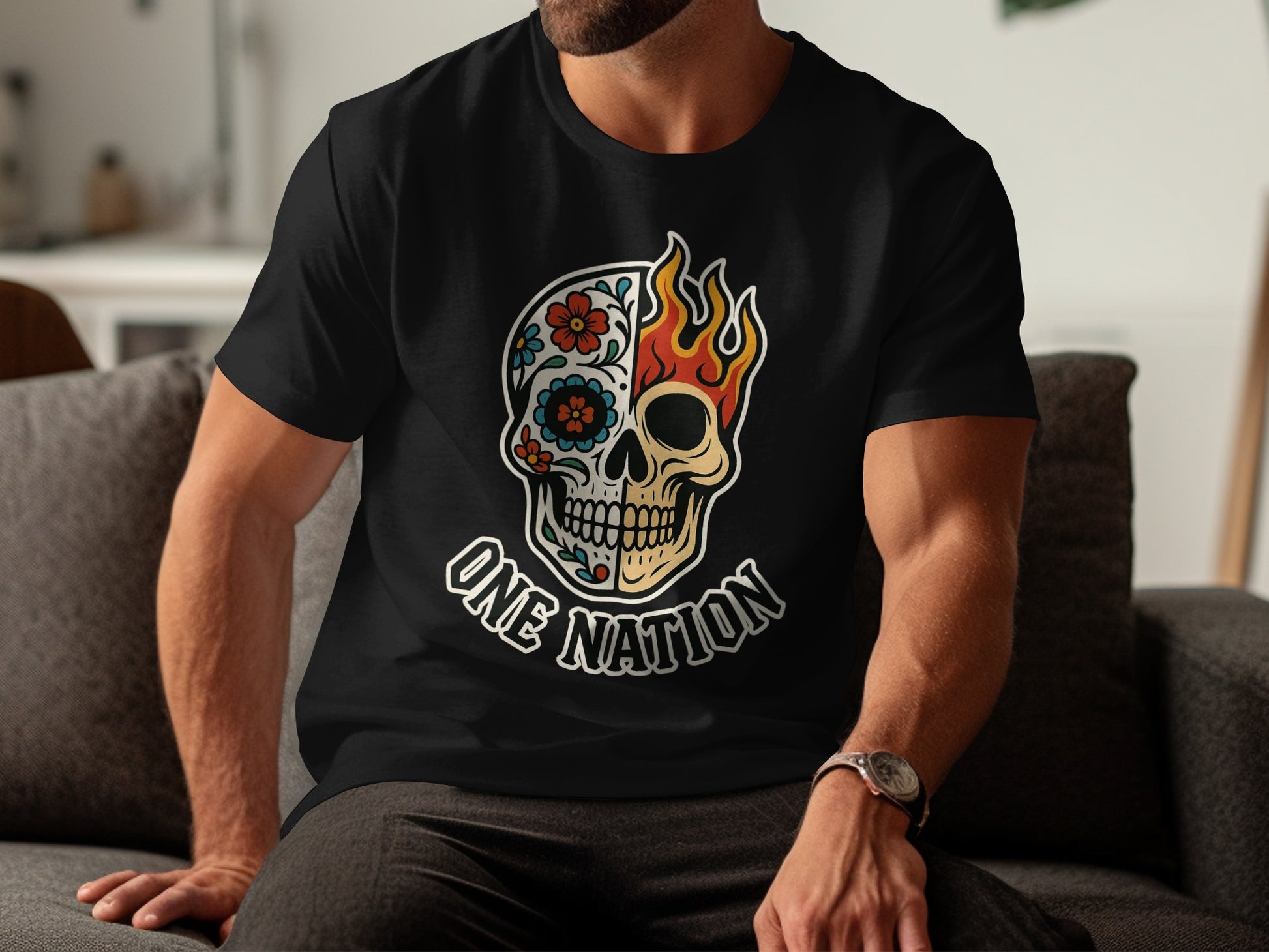One Nation Floral Skull Graphic T Shirt product type
