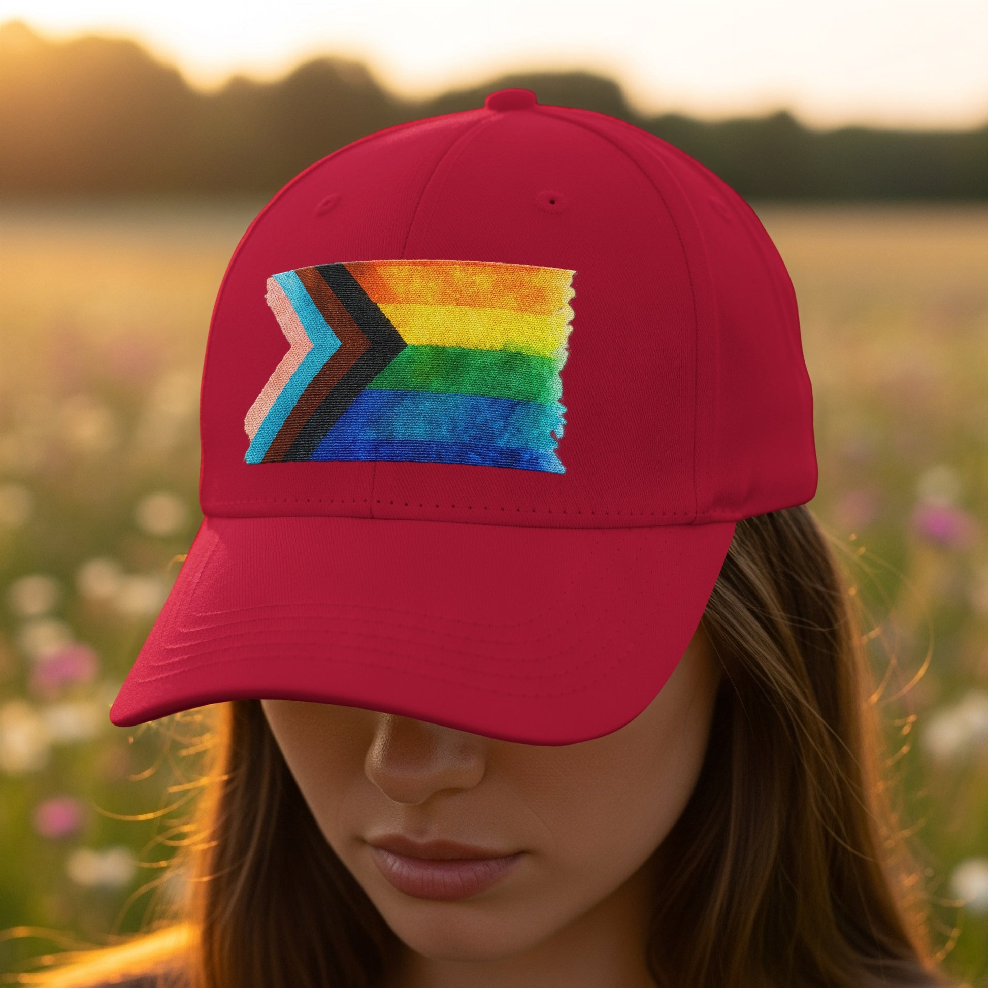 Vibrant Pride Patch on Bright Red Baseball Cap product