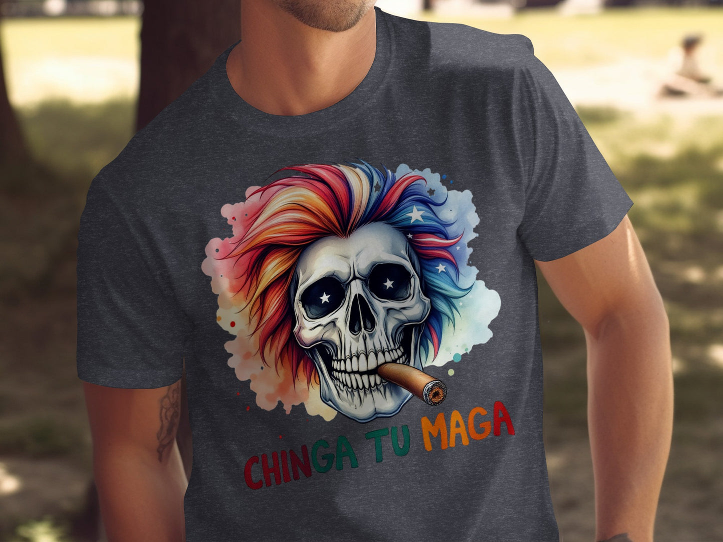 Colorful Skull Design Chinga Tu Maga Shirt product