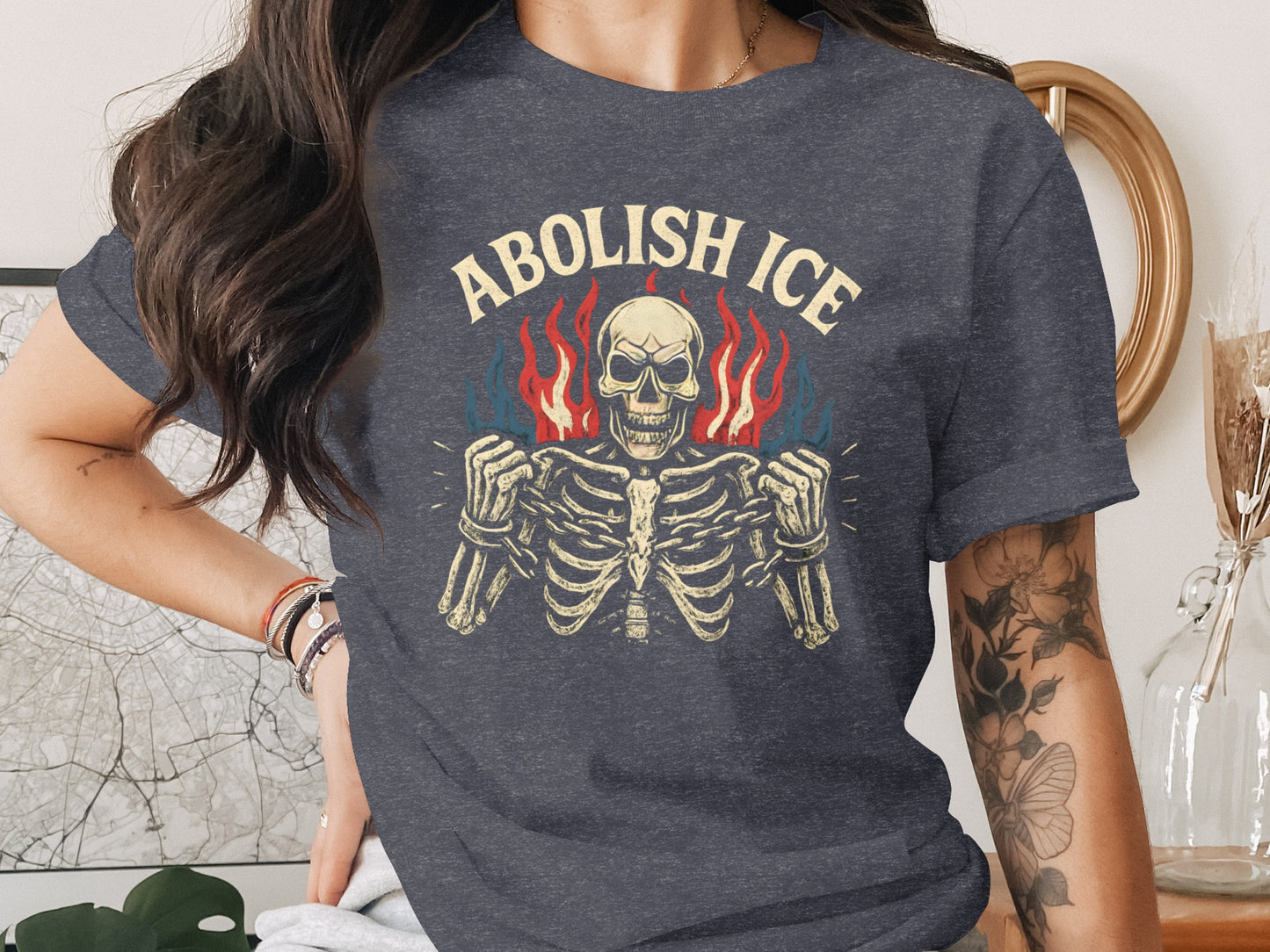 Abolish Ice Skeleton With Flames Graphic T-shirt product type