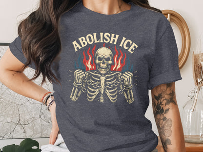 Abolish Ice Skeleton With Flames Graphic T-shirt product type