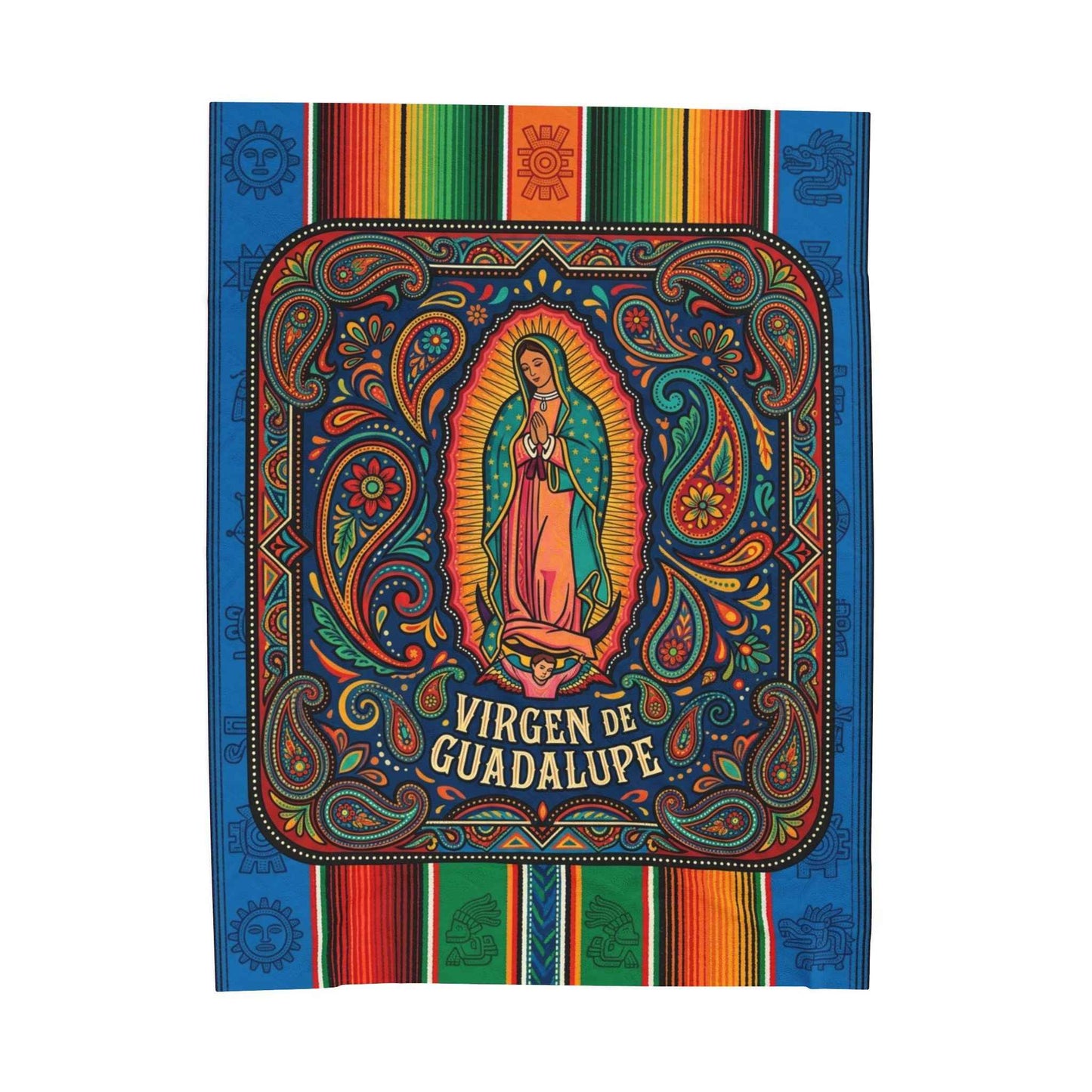 Vibrant Virgen de Guadalupe Blanket, Our Lady of Guadalupe Throw, Sacred Mexican Folk Art Decor, Colorful Aztec Serape Design, Unique