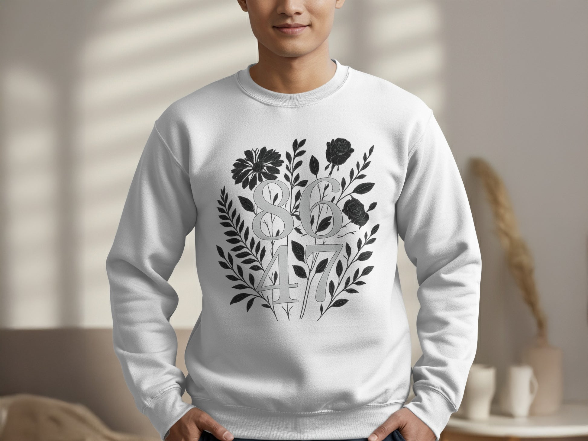 86 and 47 Floral Design Print White Sweatshirt product