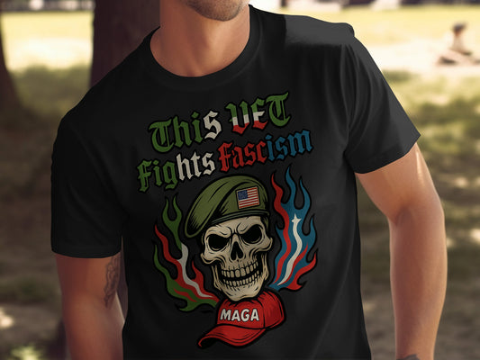 This VET Fights Fascism Skull Design T-shirt product