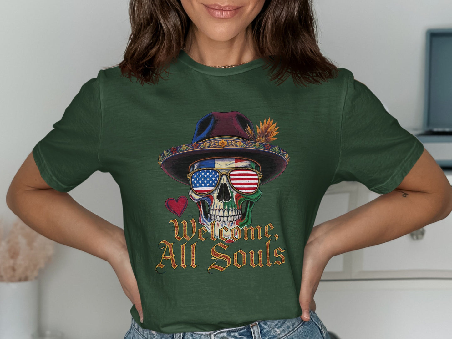Welcome All Souls Skull American Flag Hat product type