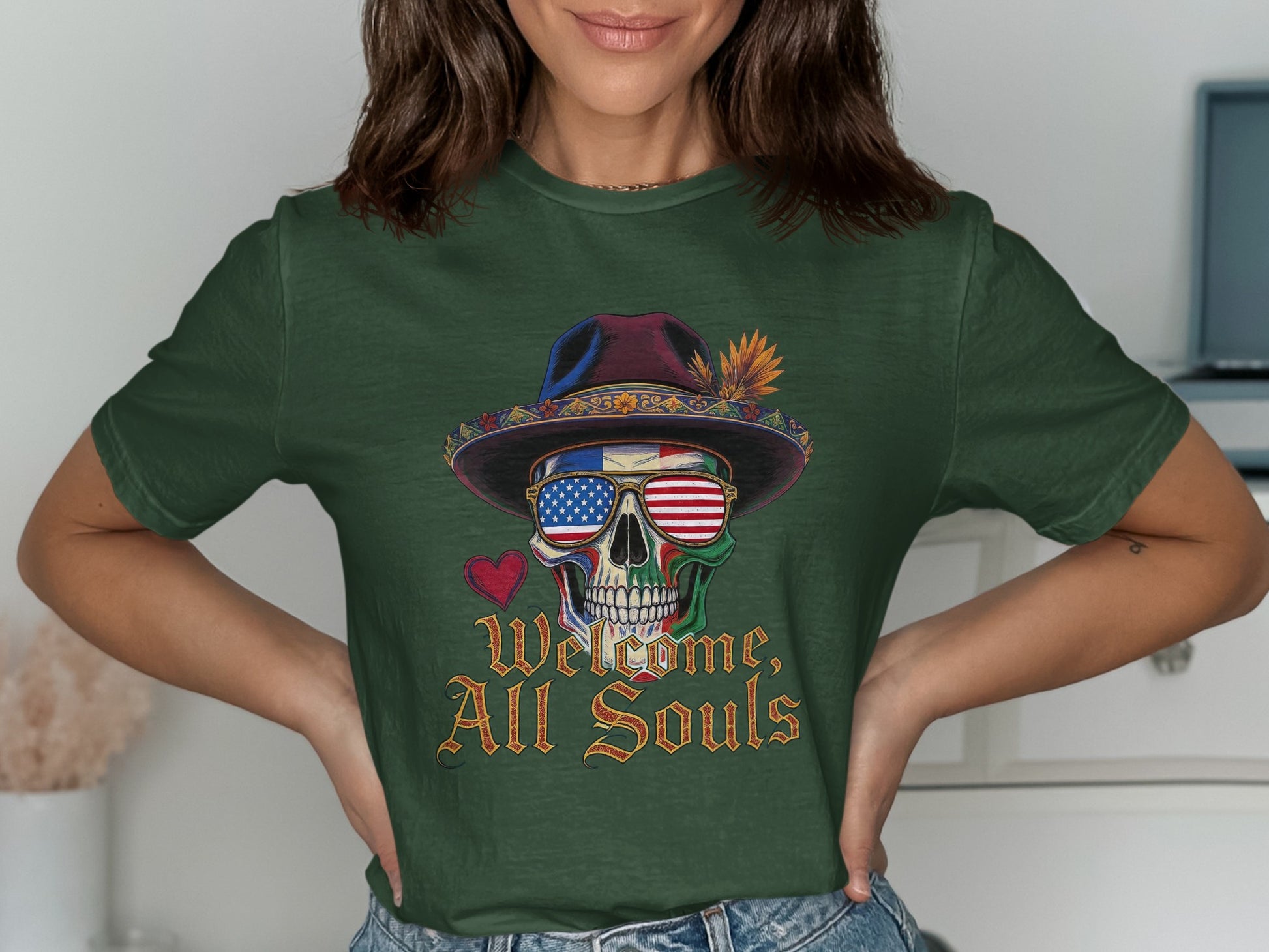 Welcome All Souls Skull American Flag Hat product type