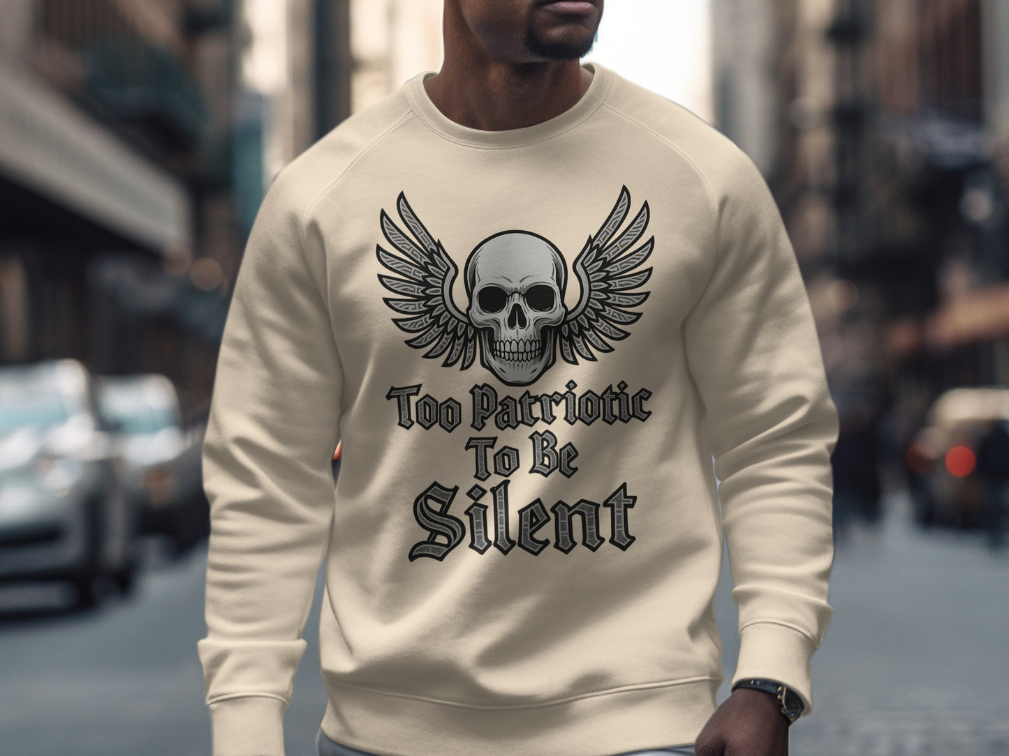 Too Patriotic To Be Silent Skull Wings Sweatshirt