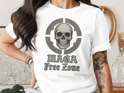 Unique Skull Design MAGA Free Zone Graphic Tee