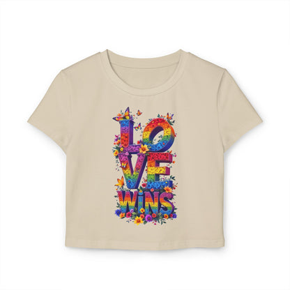 Love Wins Women's Baby Tee - Colorful Floral Pride T-Shirt