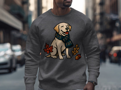 Happy Dog Autumn Leaves Graphic Sweatshirt