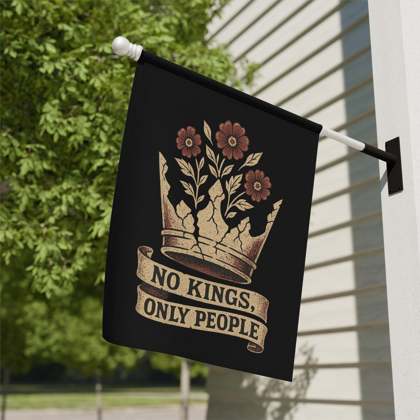 No Kings Only People Crown and Flowers Display Flag