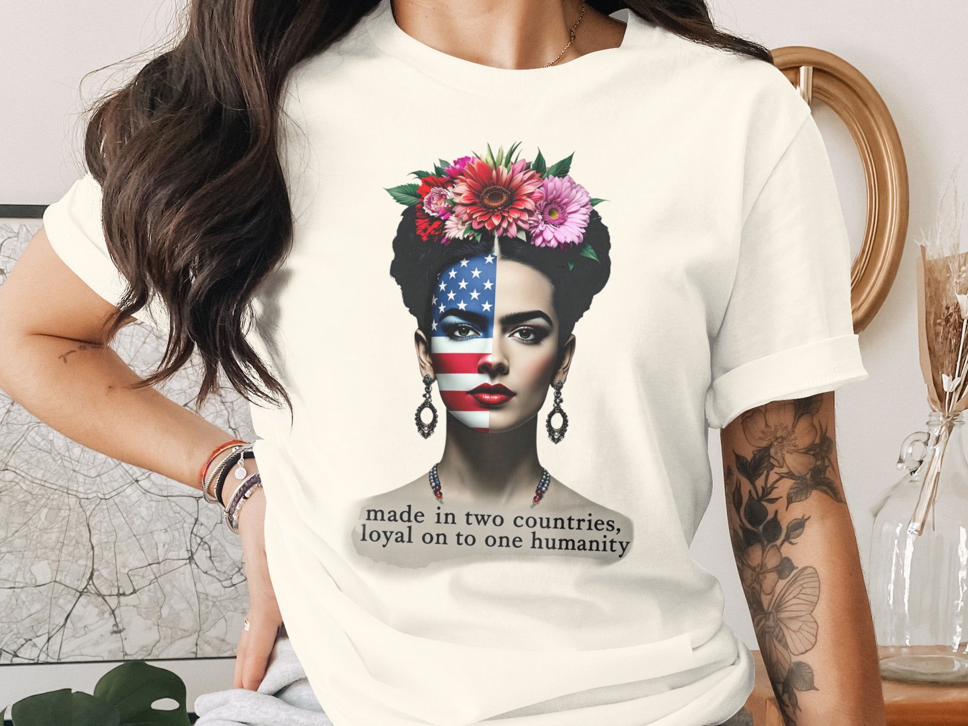 Two Countries Loyal One Humanity Flag Face Floral product type