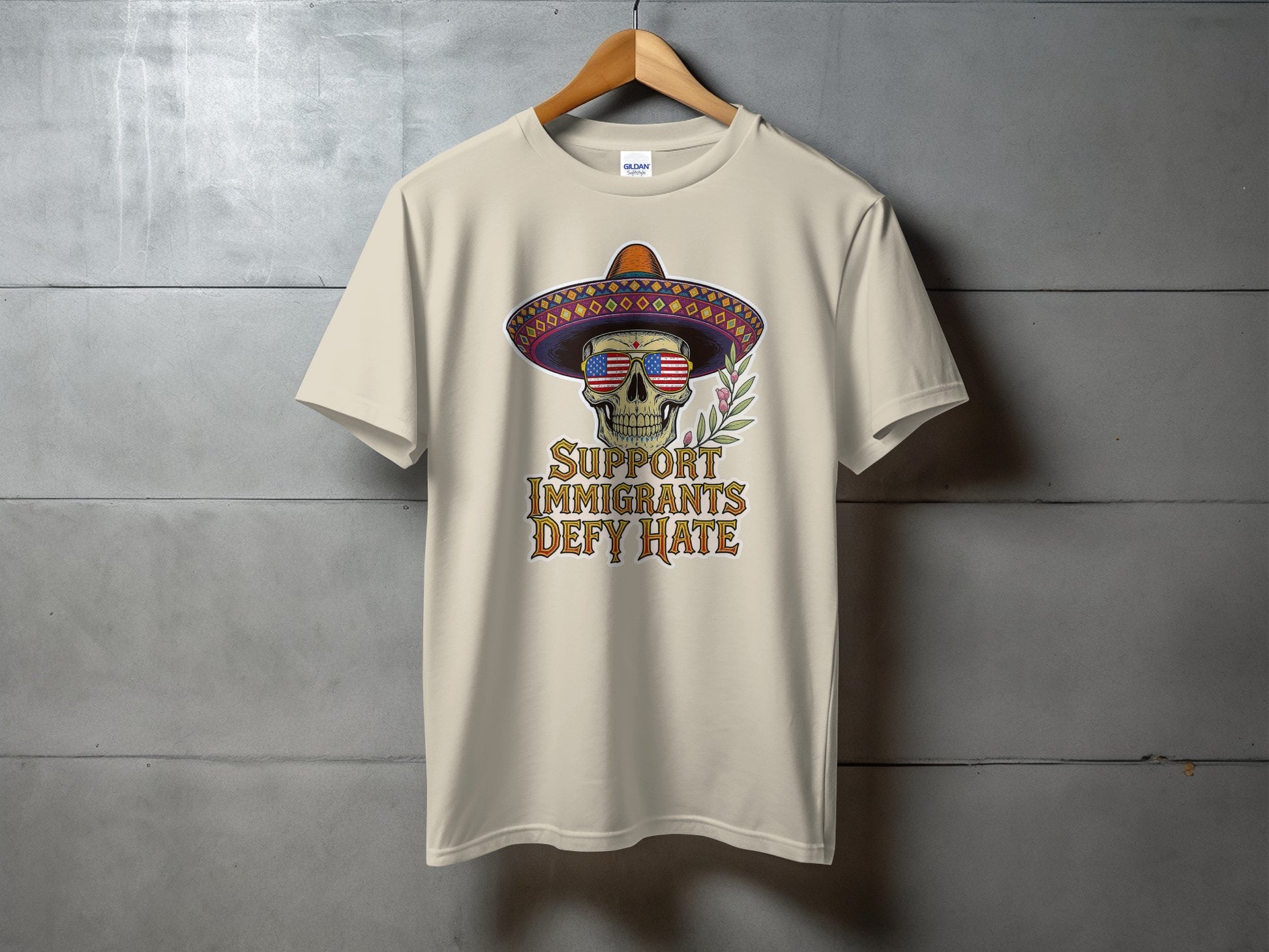Support Immigrants Defy Hate Sombrero Skull T-shirt
