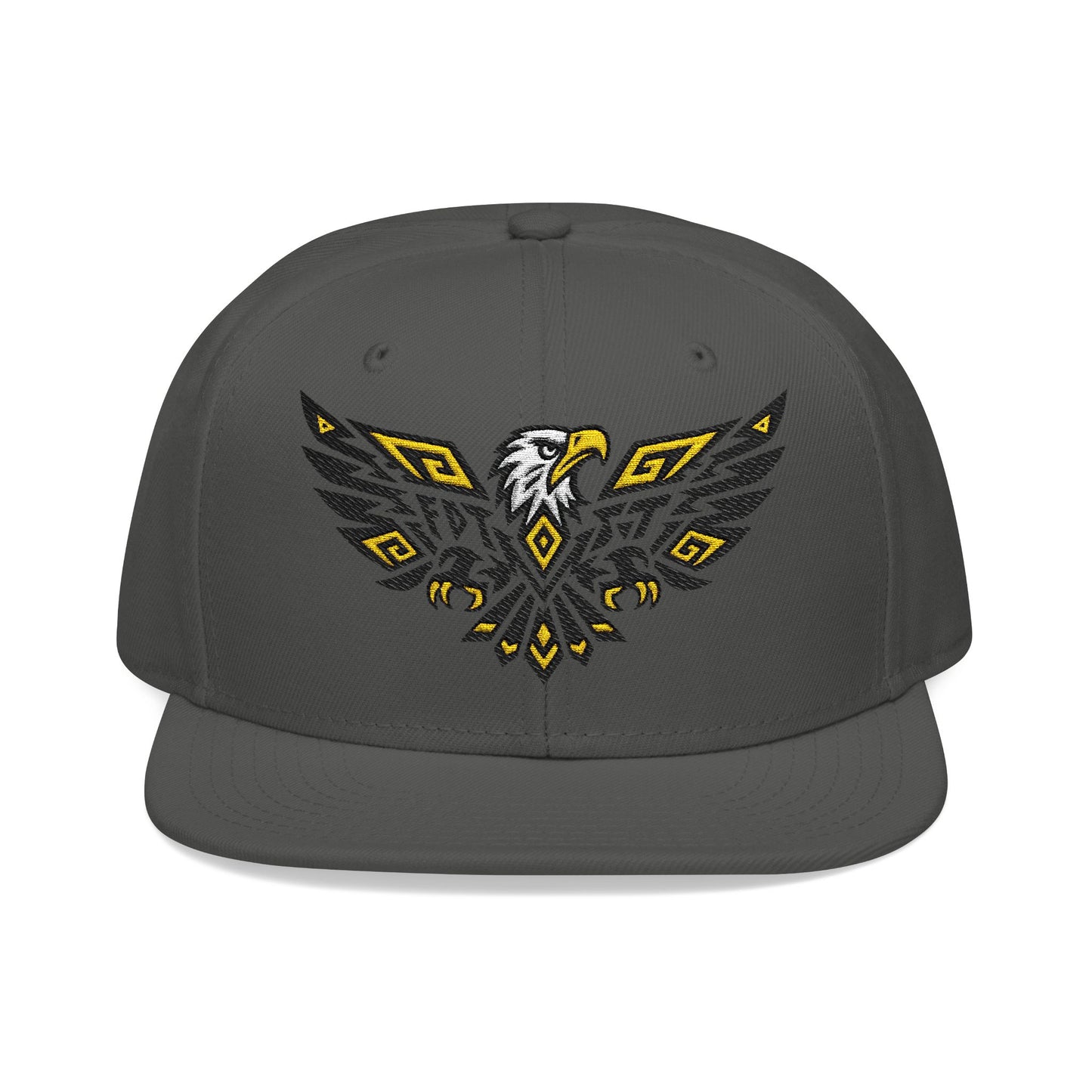 Dark gray snapback cap with a black and yellow eagle graphic embroidered on the front.