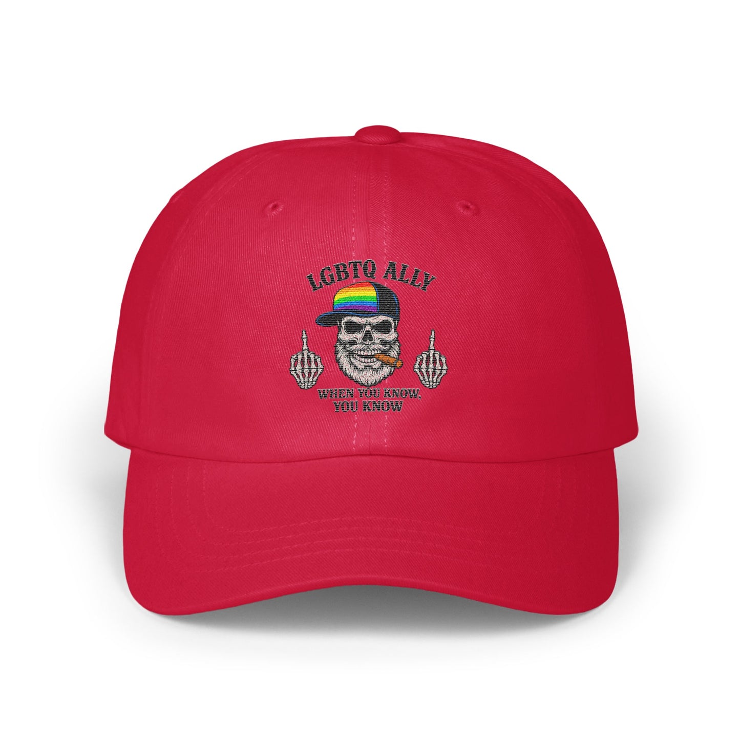 LGBTQ Ally Skull Embroidered Red Cap Hat product