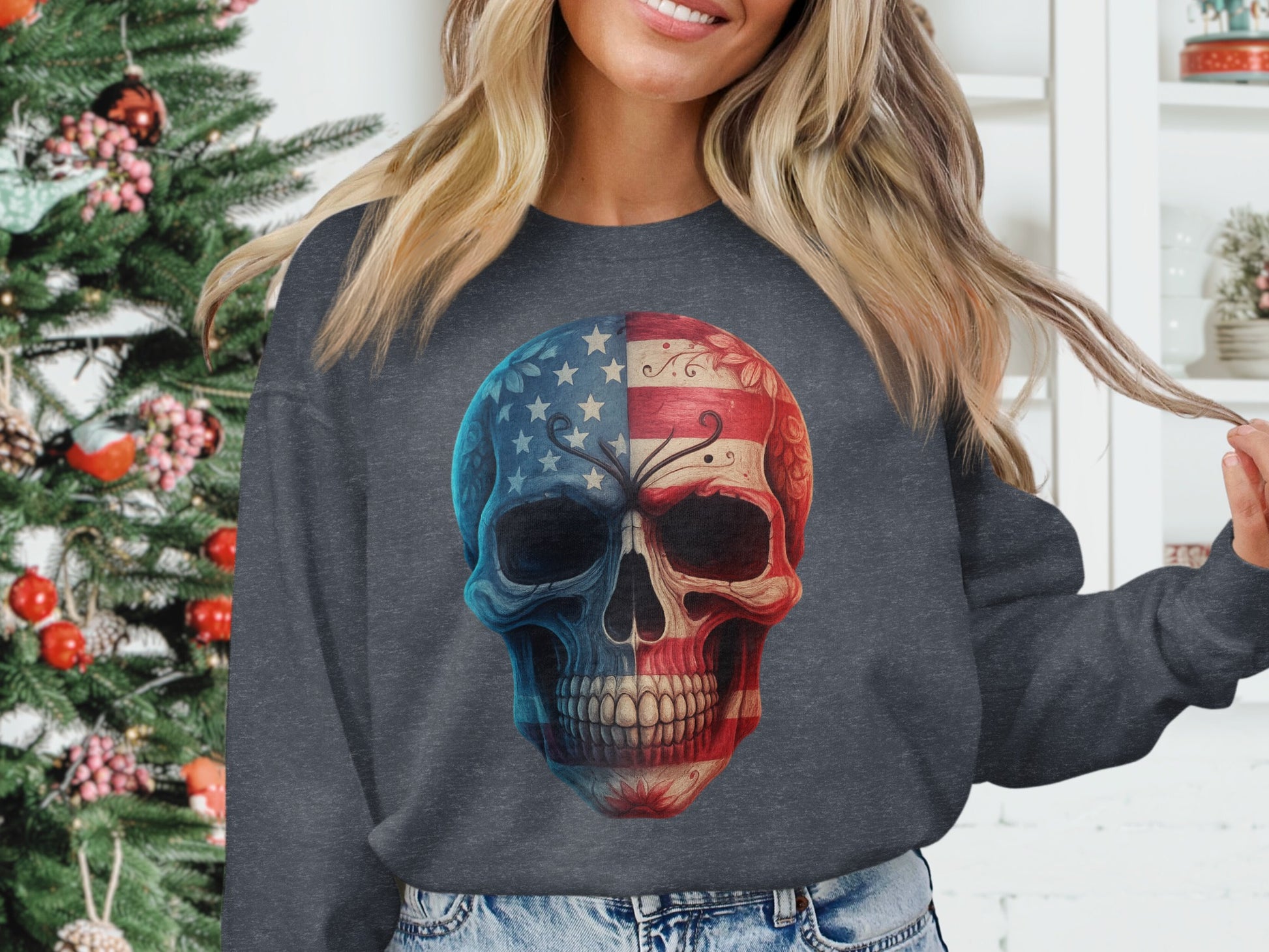 American Flag Skull Graphic Long Sleeve Sweatshirt product