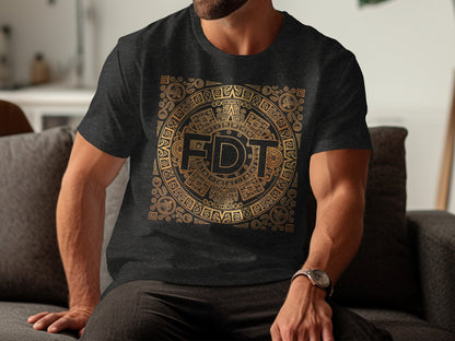 Aztec Inspired Gold Design Graphic Tee shirt Product