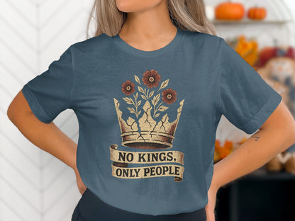 No Kings Only People Crown and Flowers T-shirt