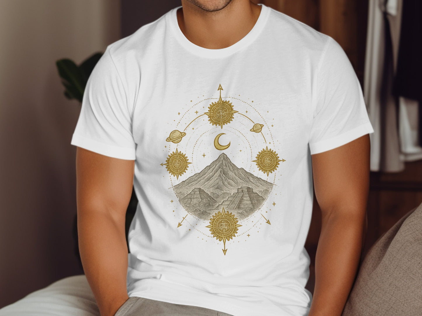 Celestial Mountain and Sun Design on T-shirt product