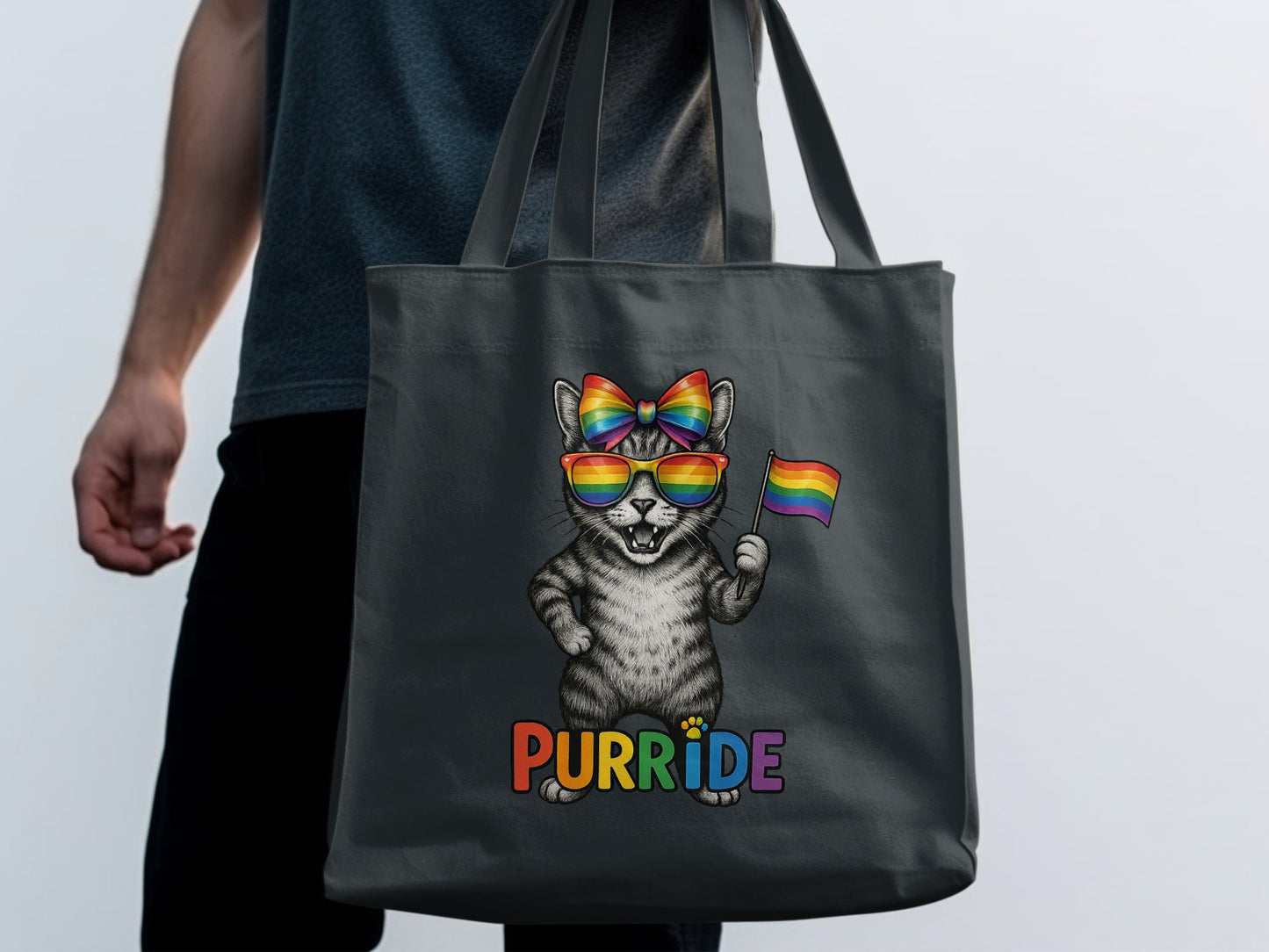 Colorful Cat With Rainbow Accessories Tote Bag Product