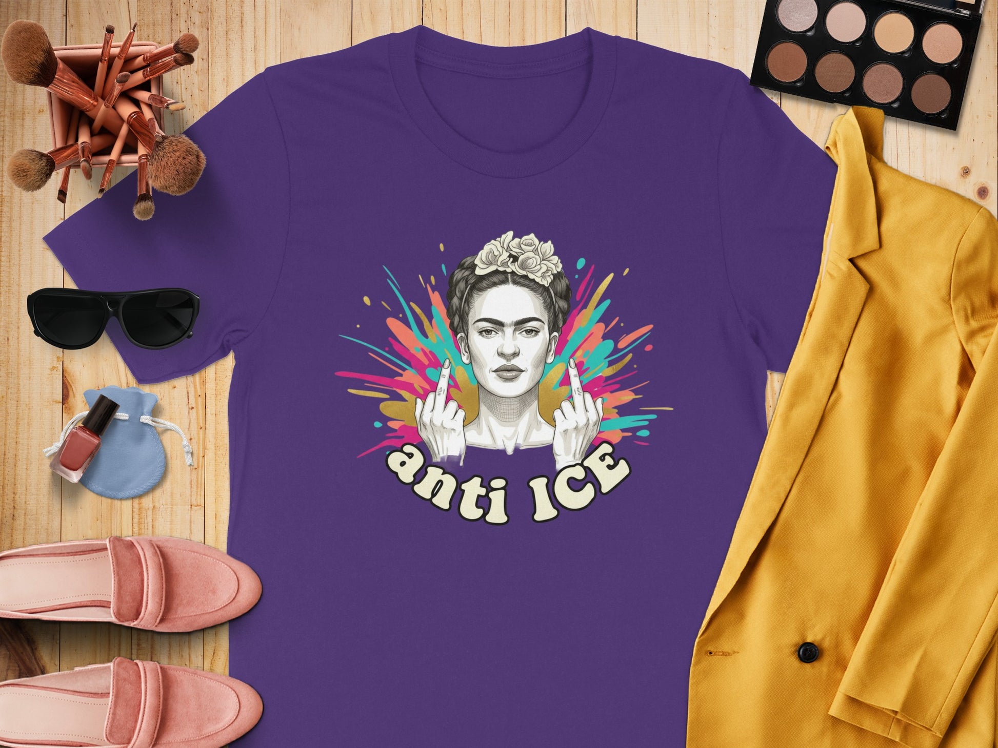 Anti ICE Shirt Holding Flowers with Sunglasses Product