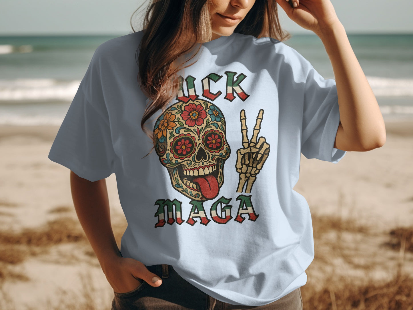 Rock Maga Graphic Skull and Peace Sign T-Shirt product