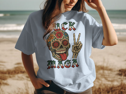 Rock Maga Graphic Skull and Peace Sign T-Shirt product
