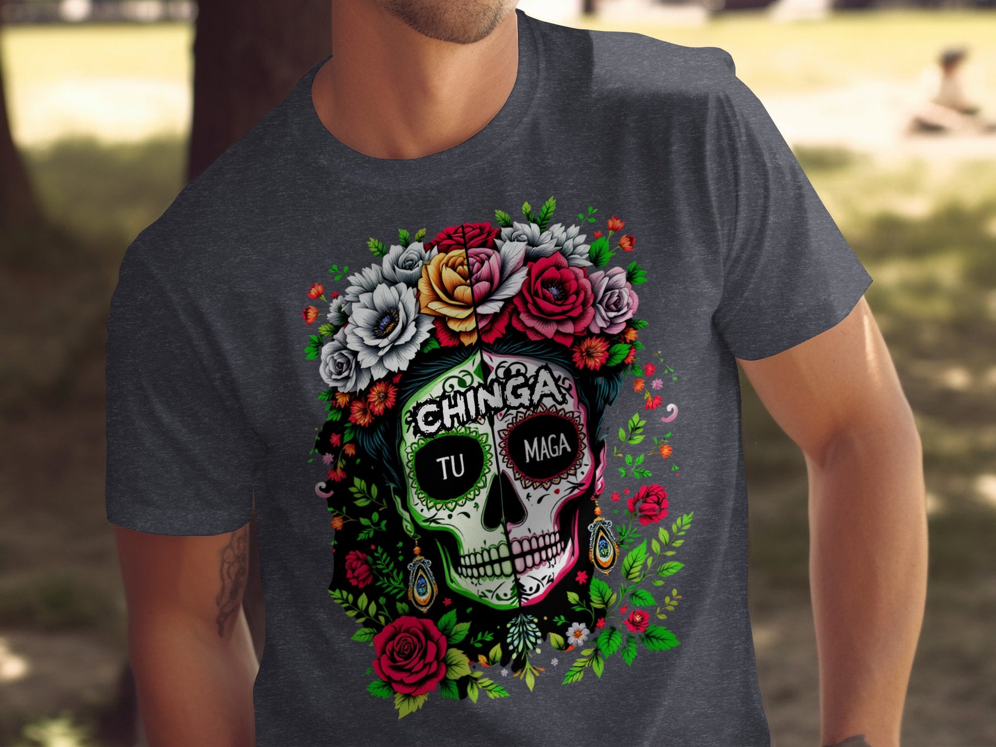 Colorful Floral Sugar Skull Graphic Tee Shirt product type