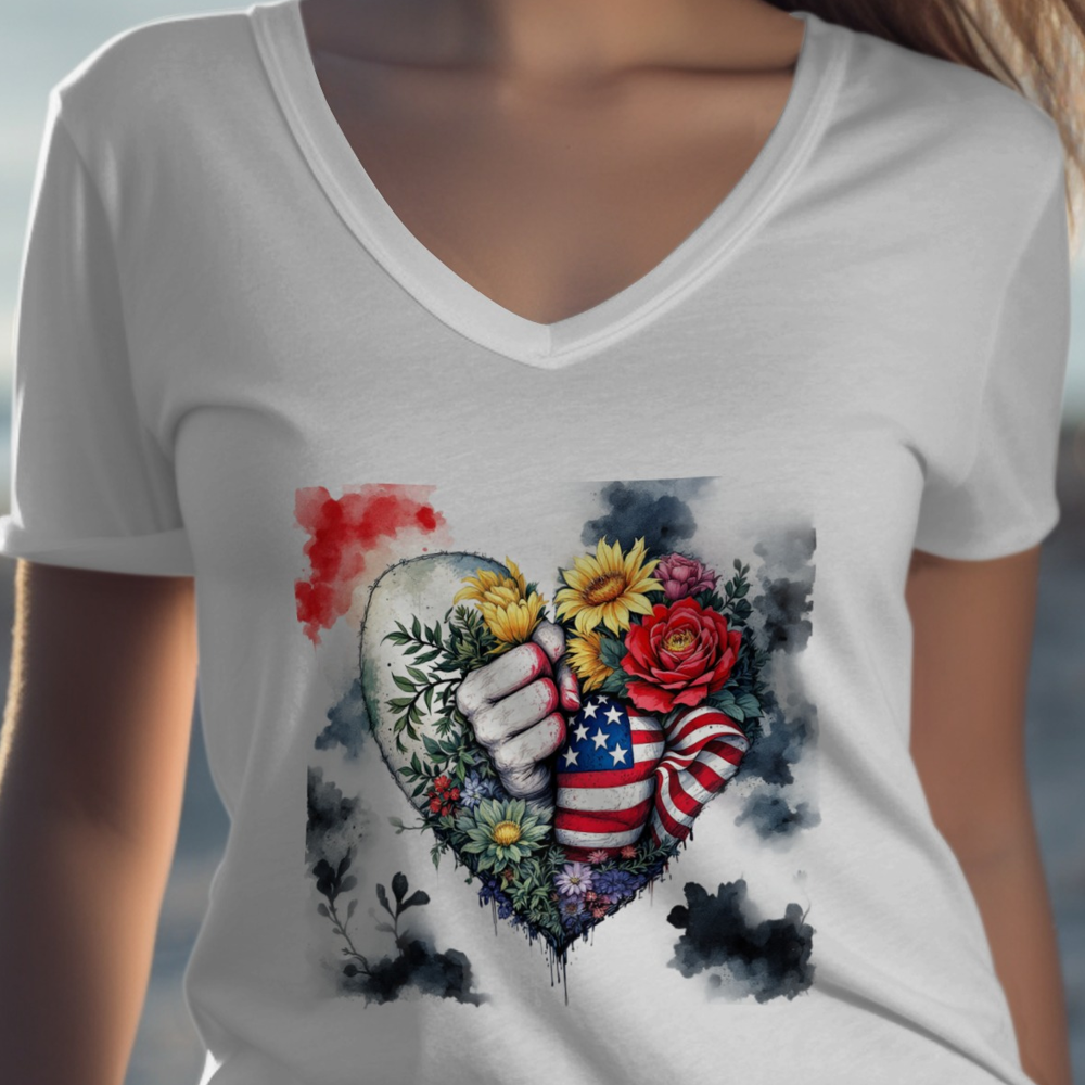 Heart Shape with Flowers and Flag Graphic T-shirt product type
