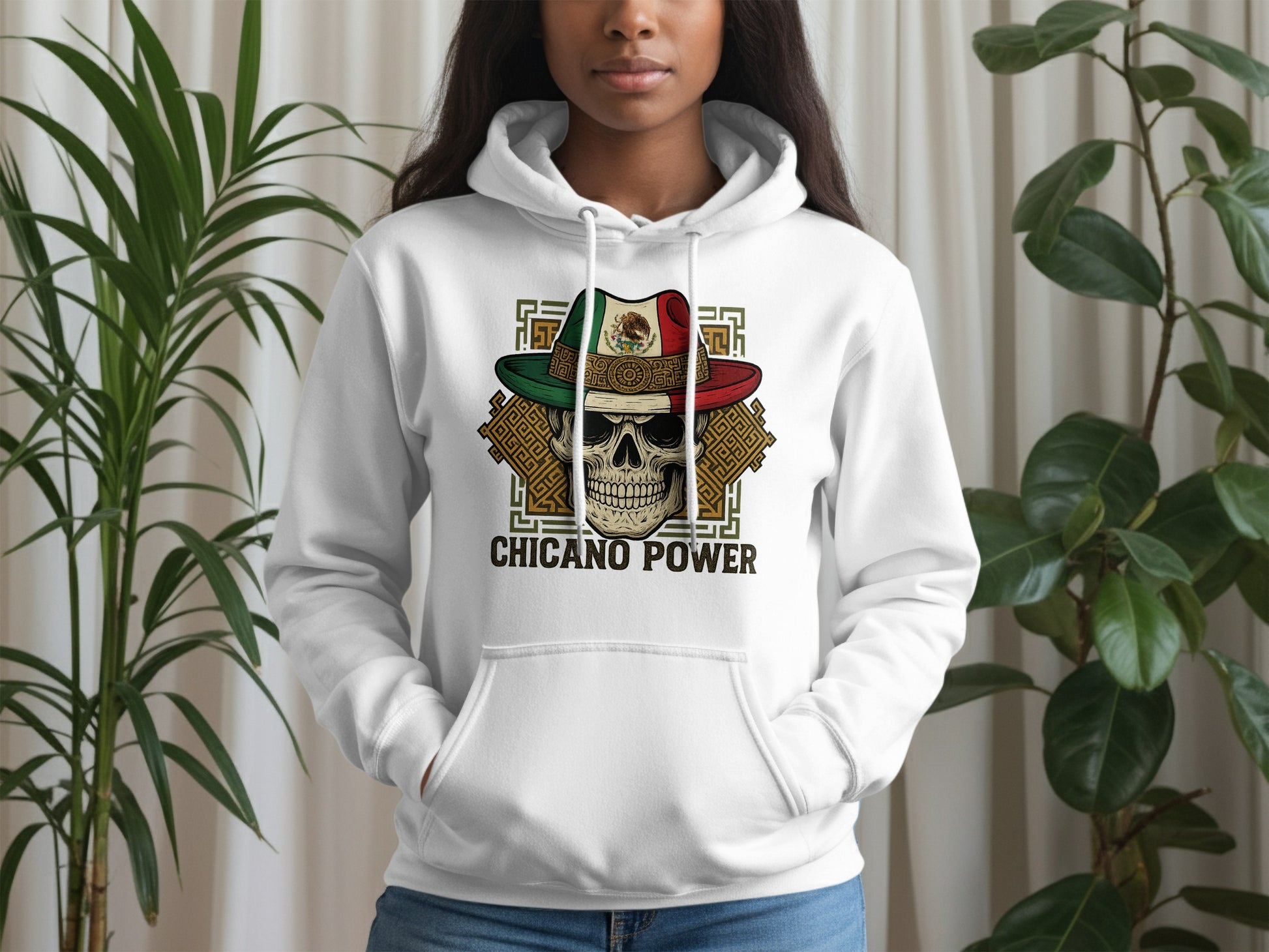 Chicano Power Skull Mexican Hat Design Hoodie