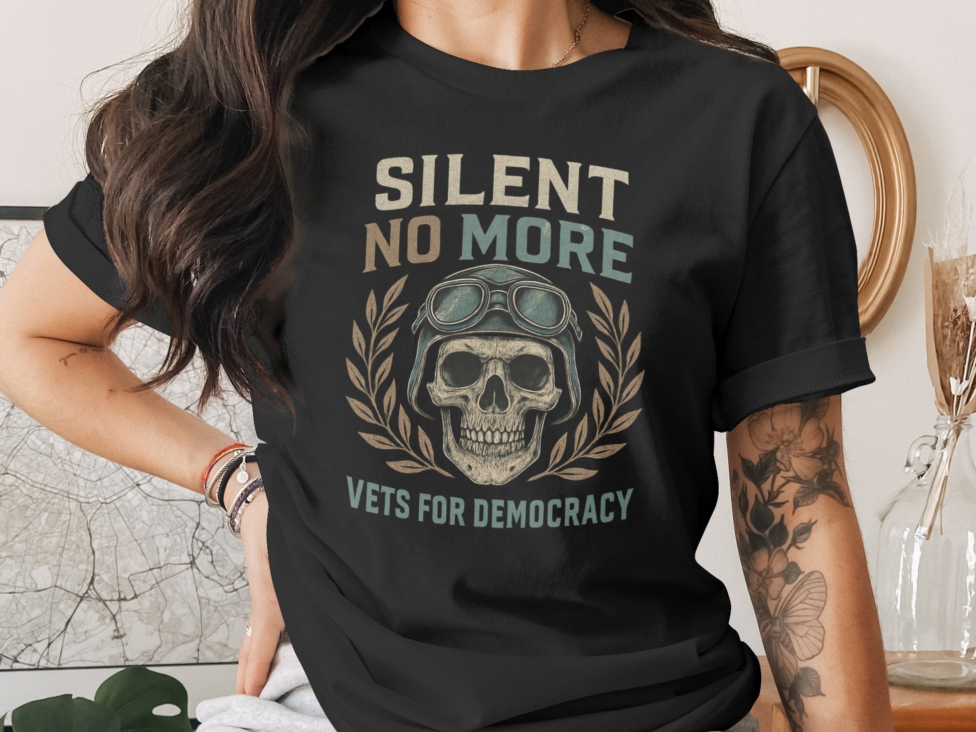 Silent No More Vets For Democracy Skull T-Shirt