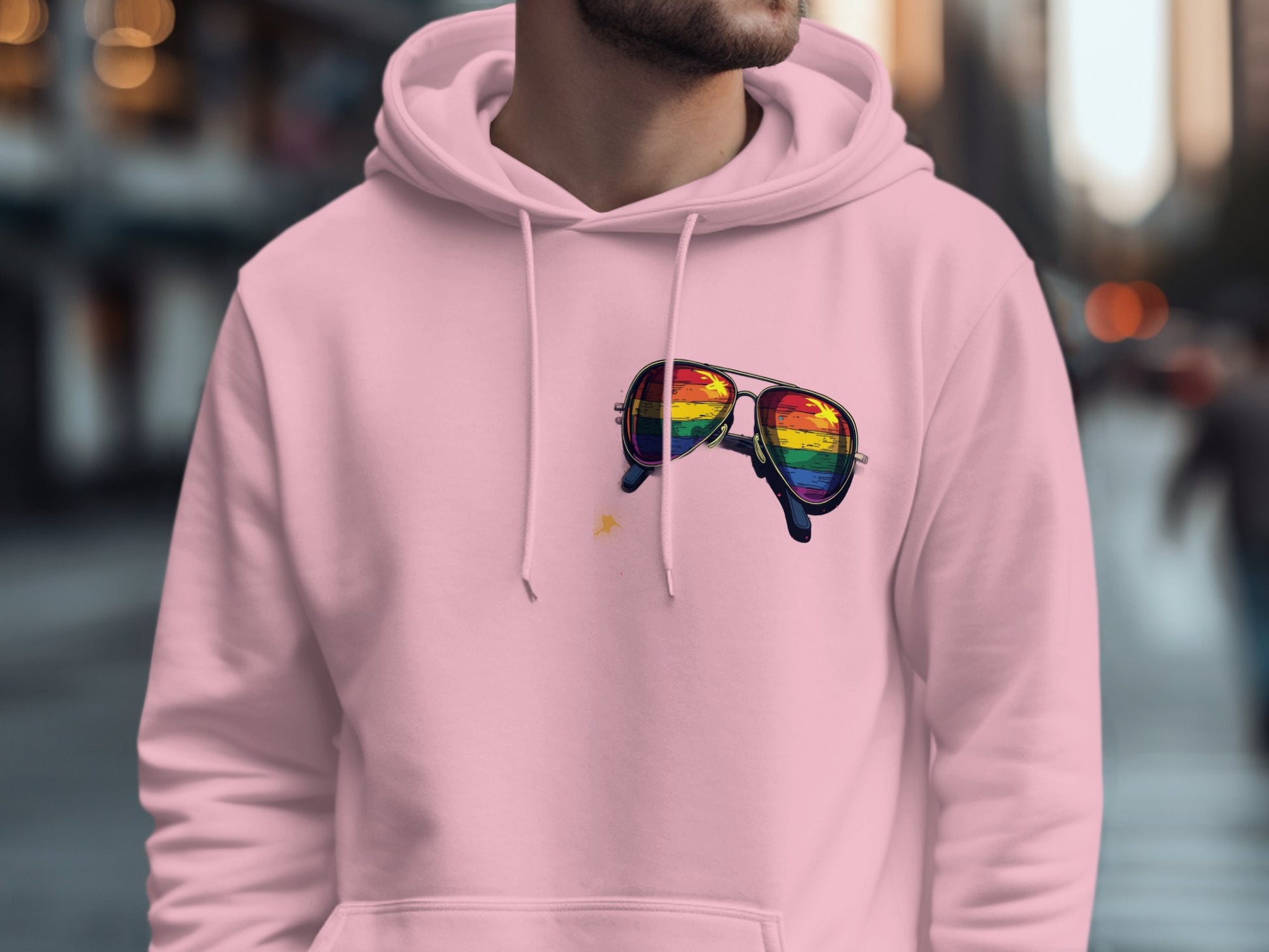Stylish Pink Hoodie with Vibrant Sunglasses Design product type