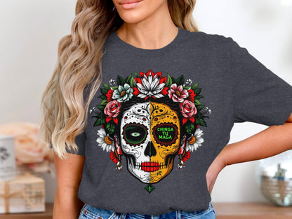 Colorful Sugar Skull Floral Graphic Printed Shirt Product