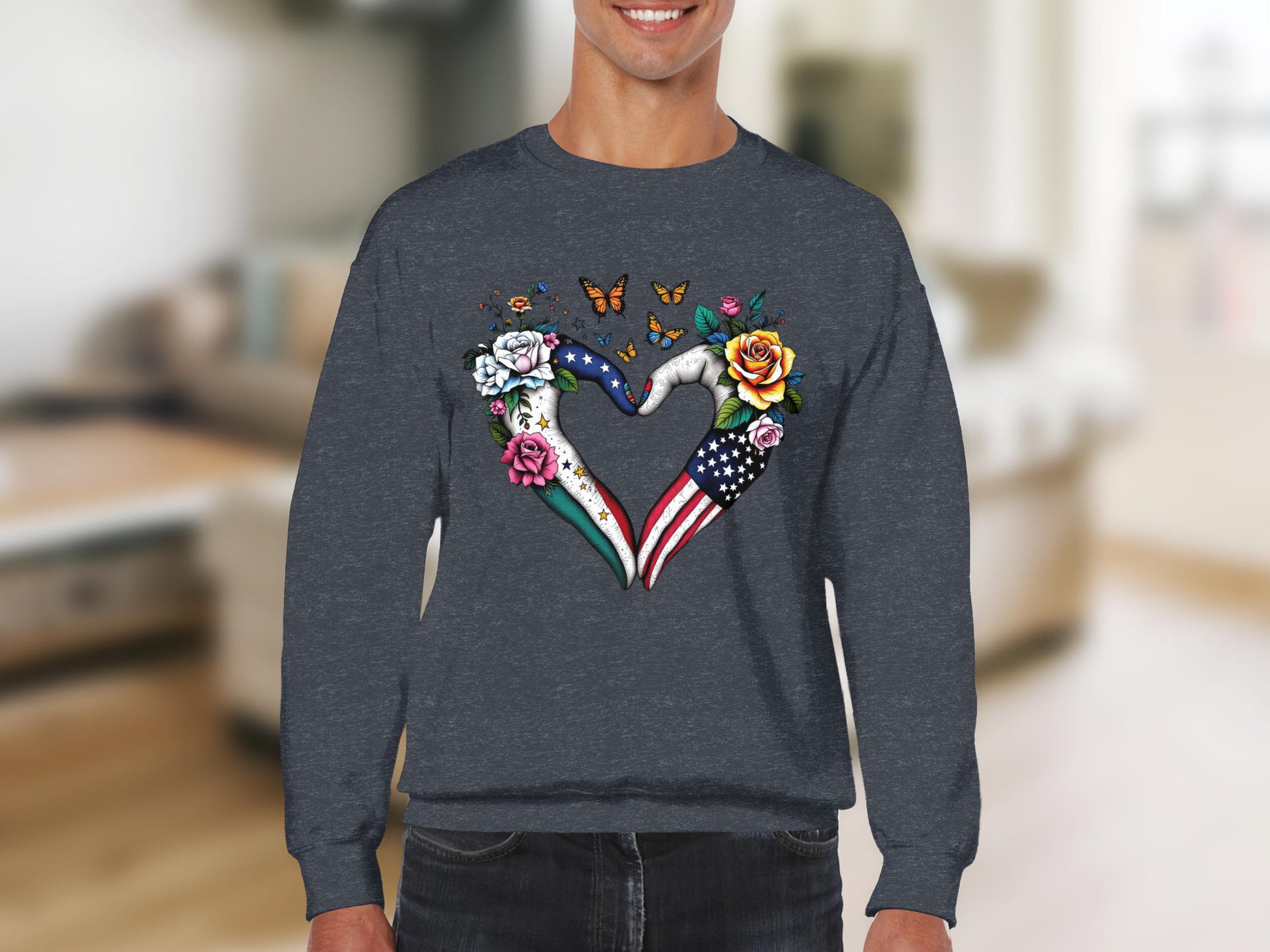 Heart Flag Design with Flowers Graphic Sweatshirt product