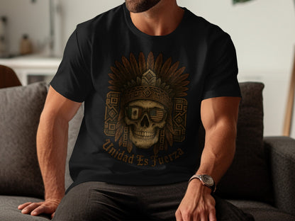 Unidad Es Fuerza Aztec Skull T-Shirt