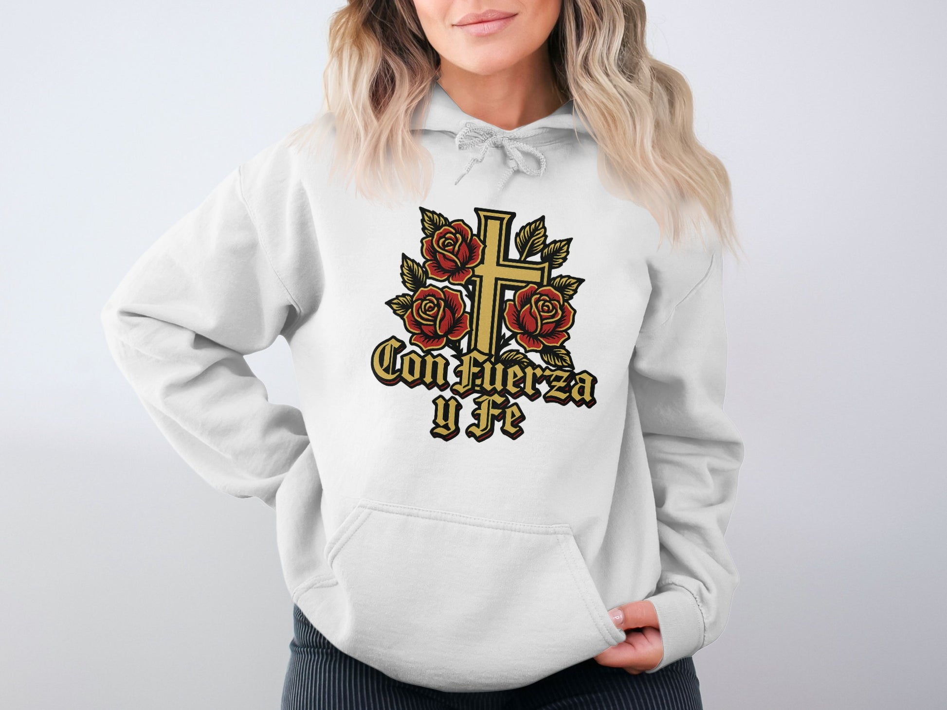 Con Fuerza y Fe Rose Cross Graphic Hoodie product type
